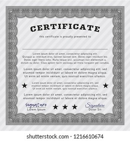 Grey Awesome Certificate template. With quality background. Detailed. Lovely design. 