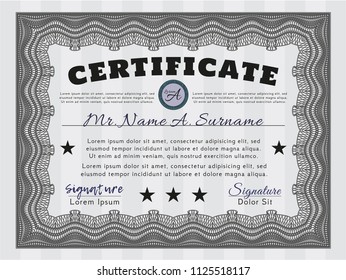Grey Awesome Certificate template. Retro design. Detailed. With guilloche pattern. 