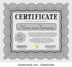 Grey Awesome Certificate template. Retro design. With linear background. Vector illustration. 
