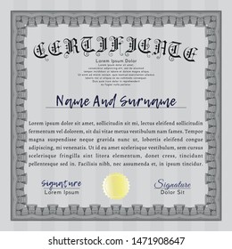 Grey Awesome Certificate template. Retro design. With background. Vector illustration. 