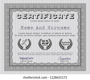 Grey Awesome Certificate template. Sophisticated design. Vector illustration. With guilloche pattern and background. 