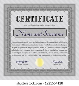 Grey Awesome Certificate template. Sophisticated design. Vector illustration. With linear background. 