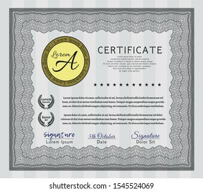 Grey Awesome Certificate template. Sophisticated design. With linear background. Customizable, Easy to edit and change colors. 