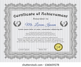 Grey Awesome Certificate template. Superior design. Detailed. With linear background. 