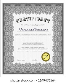 Grey Awesome Certificate template. Vector illustration. With guilloche pattern. Modern design. 