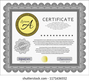 Grey Awesome Certificate template. Vector illustration. With quality background. Money design. 