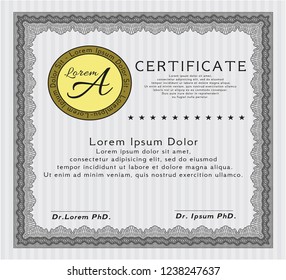 Grey Awesome Certificate template. Vector illustration. Complex background. Money Pattern design. 