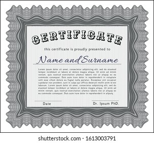 Grey Awesome Certificate template. Vector illustration. With complex background. Sophisticated design. 