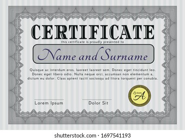 Grey Awesome Certificate template. Vector illustration. With quality background. Excellent design. 