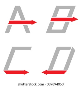 Grey A B C D letters with red arrows. Logo sign set, Motion concept