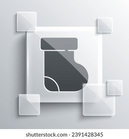 Grey Baby socks clothes icon isolated on grey background. Square glass panels. Vector