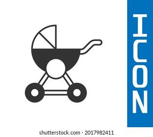Grey Baby stroller icon isolated on white background. Baby carriage, buggy, pram, stroller, wheel.  Vector