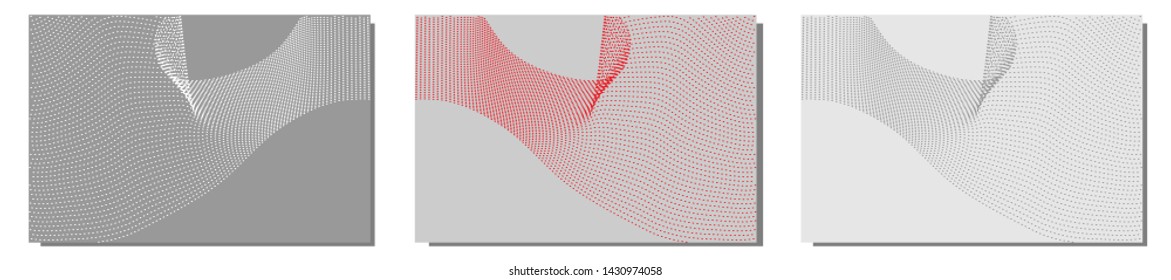 Grey backdrop with dynamic square halftone. Wavy grey square halftone background