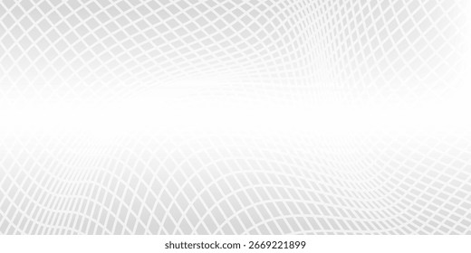 Grey backdrop with dynamic square halftone. Wavy grey square halftone background. Abstract monochrome illustrated graphic design.