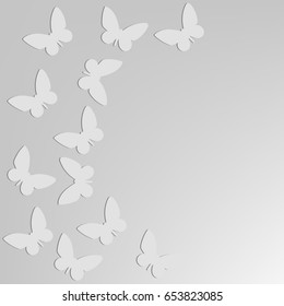 Grey background with 3d butterflies