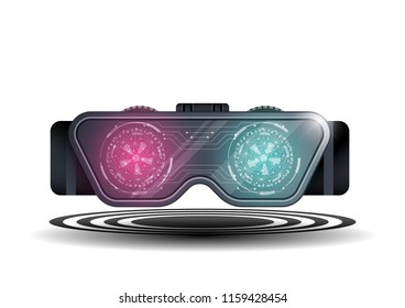 A grey background Abstract innovation of technology, virtual reality glasses.