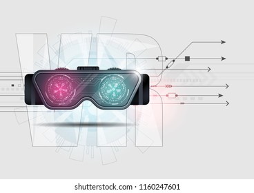 A grey background Abstract innovation of technology, virtual reality glasses.