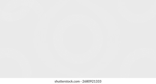 Grauer Hintergrund abstrakt mit weißen Kreislinien. Geometrisches Streifenlinien-Kunstdesign. Minimales Linienmuster. Modernes futuristisches Konzept.