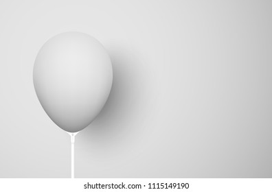Grey background with beautiful realistic 3d balloon. Vector blank illustration.