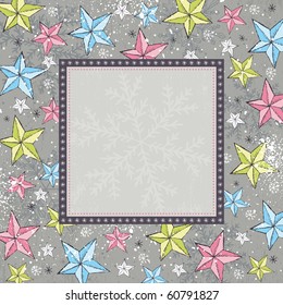 grey background with christmas  stars,  vector illustration