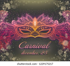 Grey background with colorful carnival mask. Celebration poster.