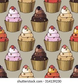 grey background with different sweet cakes