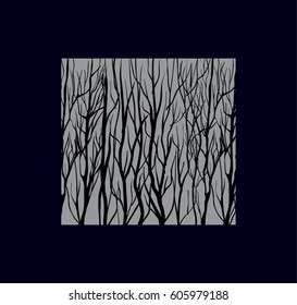 Grey background forest silhouette and black frame
vector abstract nature illustration