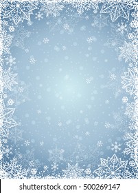 Grey background with  frame of snowflakes and stars,  vector illustration