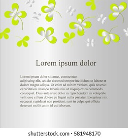 Grey background with green clover leafs, Lorem ipsum, stock vector illustration