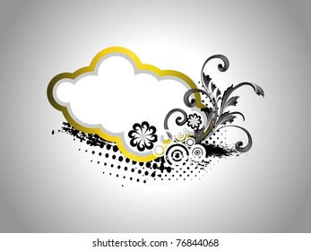 grey background with grungy floral decorated frame, vector illustration