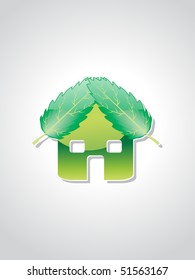 grey background with isolated ecology house, green leaf