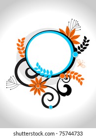 grey background with isolated floral decorated frame, illustration