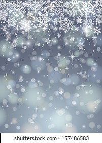 grey background with many snowflakes, vector illustration