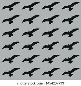 grey background on black bird silhouette pattern vector