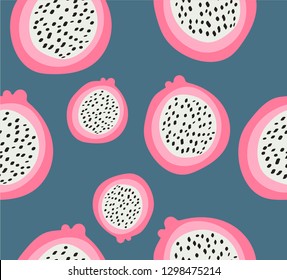 Grey background on dragon fruit healthy seamless pattern vector 