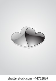 grey background with pair of glossy black heart, vector wallpaper