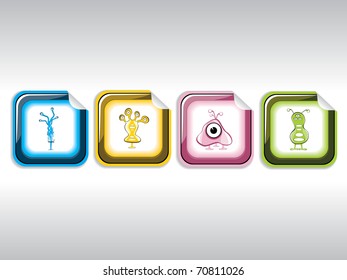 grey background with set of four alien sticker