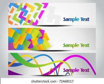 grey background with set of three colorful abstract banner
