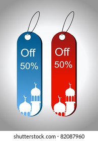 grey background with set of two 50% discount sale tag