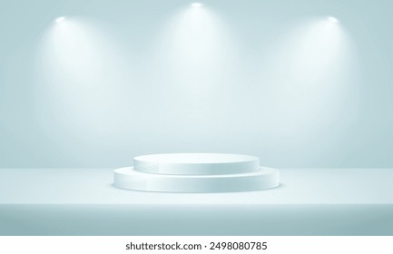 Grey background vector 3d with podium. Empty white and grey studio room background. Space for selling products on the website. Minimal wall scene for products stage showcase. Vector illustration.