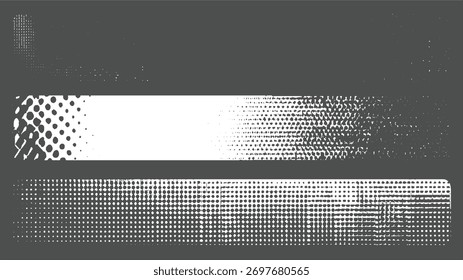 Fondo gris con patrones de puntos semitonos blancos en transición de denso a escaso.
