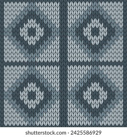 Grey background and white heart knitted pattern. knitted vector pattern. Seamless gradient pattern for clothing, wrapping paper, backdrop, background, gift card.