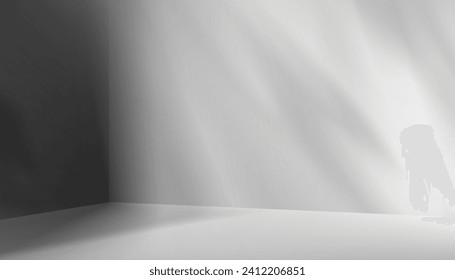 Grey Background,Studio Wall Room and Podium with Light, shadow leaves on cement,Backdrop 3D Display Room with Stand,Mockup for product presentation.Spring,Summer concept for Sale,Web,Online shop