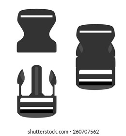 Grey Backpack Buckle Opened And Closed Vector Icon Set Isolated, Belt Buckle, Safety Buckle, Bag Buckle