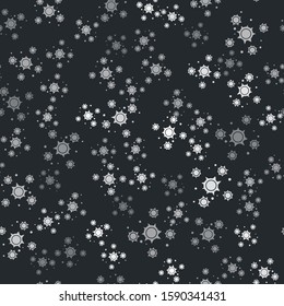 Grey Bacteria icon isolated seamless pattern on black background. Bacteria and germs, microorganism disease causing, cell cancer, microbe, virus, fungi.  Vector Illustration
