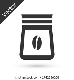 Grey Bag of coffee beans icon isolated on white background. Vector