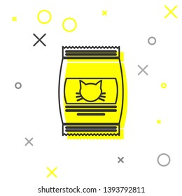 Grey Bag of food for cat line icon isolated on white background. Food for animals. Pet food package. Vector Illustration
