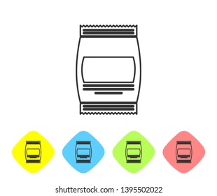Grey Bag of food line icon isolated on white background. Food for animals. Pet food package. Set icon in color rhombus buttons. Vector Illustration