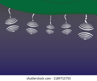Grey ball ornaments on Blue and green background