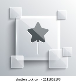Grey Balloon with ribbon icon isolated on grey background. Happy Easter. Square glass panels. Vector